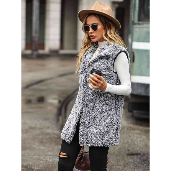 Longline Teddy Vest Jacket - Picture 7 of 11